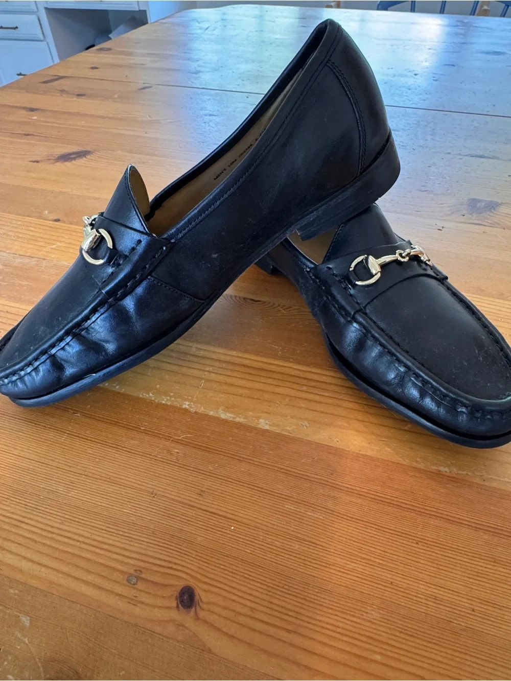 Cole Haan Black Leather Slip-On Loafers with Gold Bit